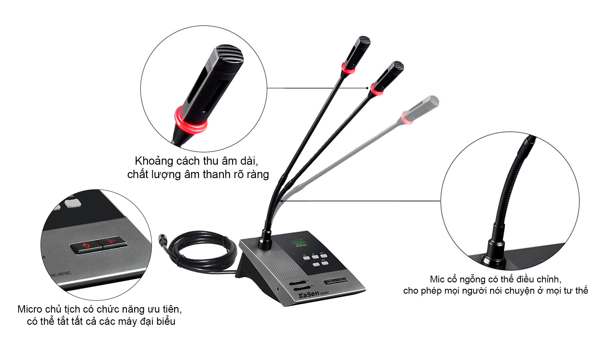 Micro Phòng Họp Chủ Tọa Kasen 6000C chính hãng